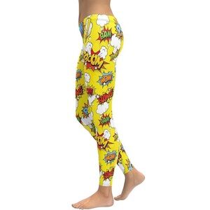 Fierce Pulse YELLOW POP ART LEGGINGS NWOT Size Small/See Measurements